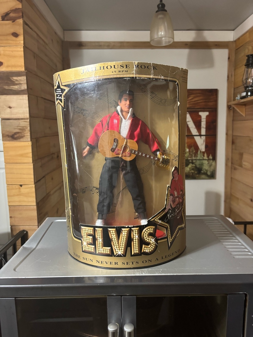 Hasbro Elvis Doll in Red Jacket with Brown Guitar